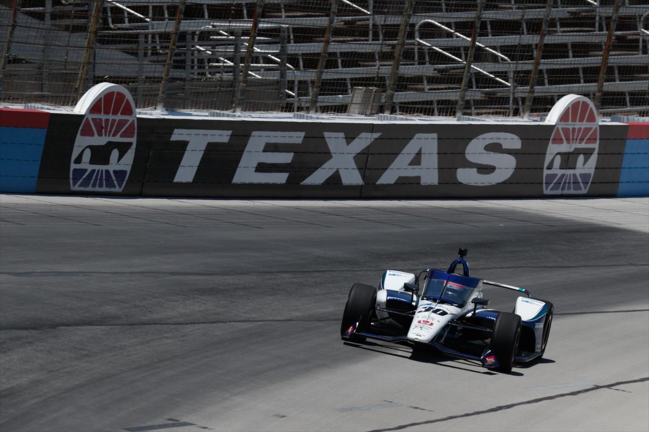 Takuma Sato during practice at Texas last year, the PJ1 compound can be seen in the darker portion of the track above - INDYCAR Media Site